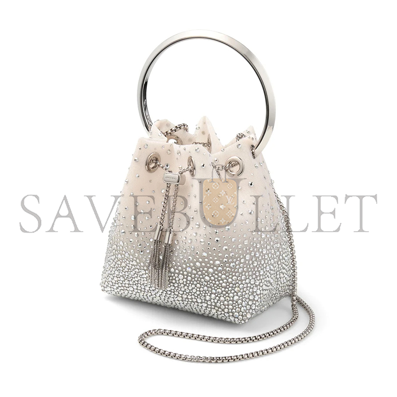 JIMMY CHOO BON BON WHITE CRYSTAL MESH HANDBAG BONBONVUQ (15*14*9.5cm)